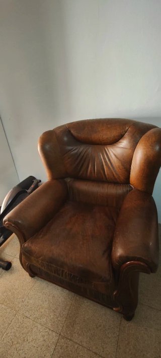 Conjunto sofás piel marrón