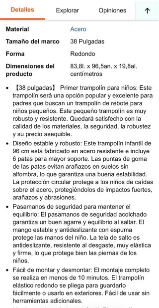 Cama elástica infantil con barra
