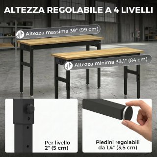 Banco da Lavoro Altezza Regolabile Legno e Acciaio
