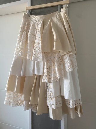 Falda Zara midi patchwork volantes