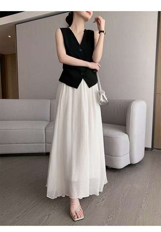 Falda midi ramio blanca Talla M