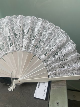 Abanico de novia encaje plata blanco