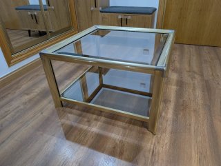 Mesa de centro VINTAGE DORADA de doble cristal