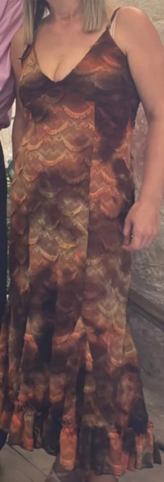 Vestido largo marrón y naranja