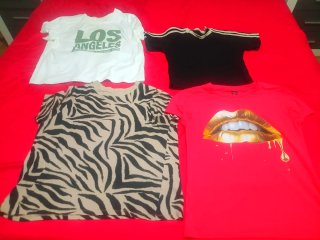 Lote 4 Camisetas: Los Angeles, Zebra, Labios Dorad