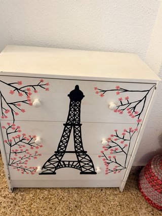 Cajonera Dibujo París y Flores Rosas