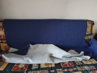 Sofá Cama Azul y Multicolor,para venir a recoger