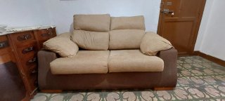 Sofá 2 plazas beige y marrón