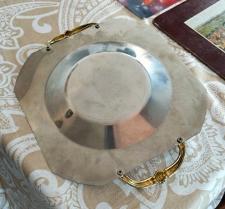 Bandeja Antiga Anos 80 com Alças Douradas