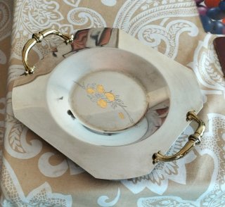 Bandeja Antiga Anos 80 com Alças Douradas