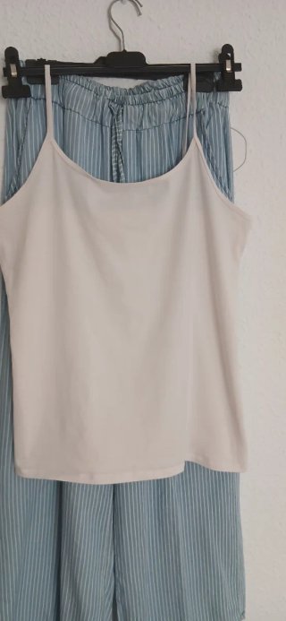 Pantalón recto rayas azul y blanco