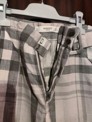 Pantalones de lino a cuadros mujer