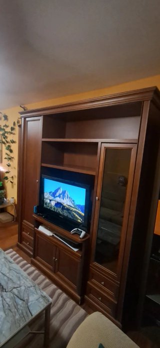 Mueble de salón madera oscura maciza.