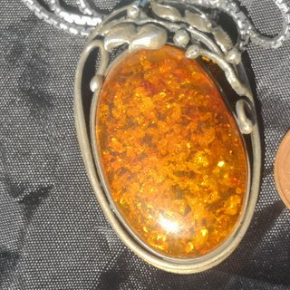 Spilla/ciondolo argento e ambra con catenina in re