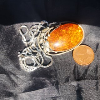Spilla/ciondolo argento e ambra con catenina in re