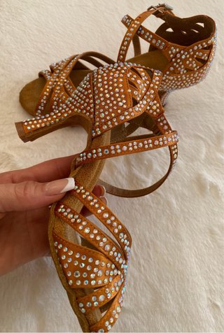 Zapatos de baile latino cobre con pedrería