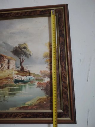 Cuadro al óleo paisaje con barco