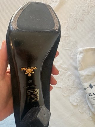 Prada Zapatos Ante Negro Tacón