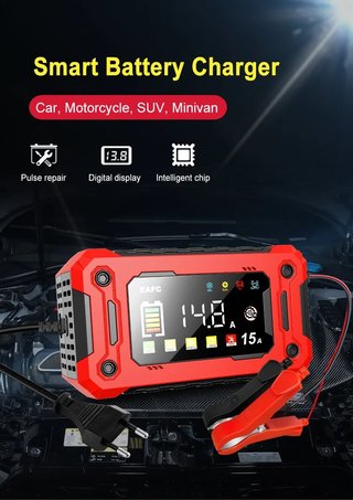 Cargador Baterías Coche moto (Gel / AGM 12V 15A)