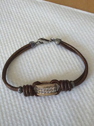 Plata de palo Pulsera Plata, Cuero y Bronce