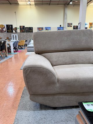 Sofá chaise longue marrón tela y cristal