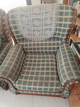 2 Sillones Orejeros Tela Madera