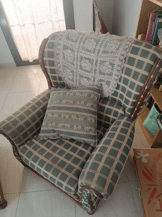 2 Sillones Orejeros Tela Madera