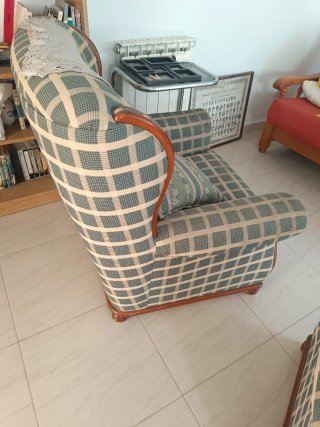 2 Sillones Orejeros Tela Madera