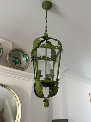 Farol antiguo verde metal y cristal