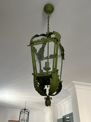 Farol antiguo verde metal y cristal