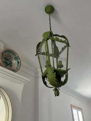 Farol antiguo verde metal y cristal