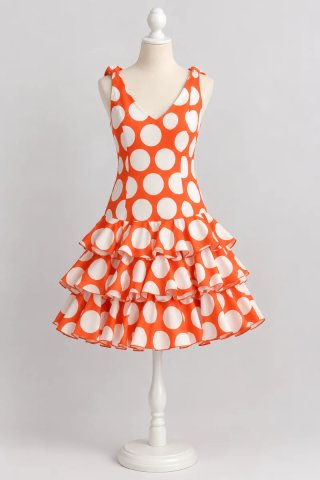 Vestido Flamenco Naranja Lunares Blancos es corto