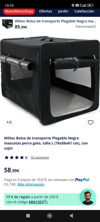 Transportín para mascotas negro