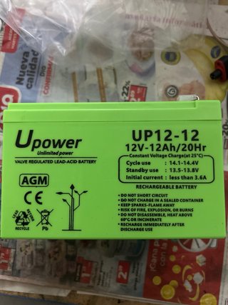 Batería Recargable Upower 12V-12Ah/20Hr AGM