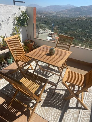 Conjunto mesa y sillas teca plegables