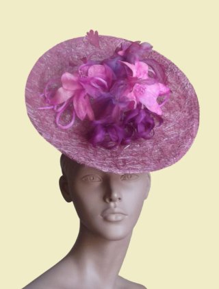 Tocado elegante Abaca rosa y blanco