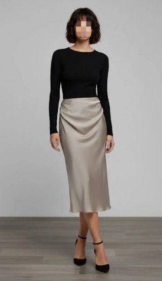 Falda Zara Beige Midi Satén