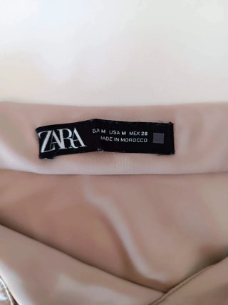 Falda Zara Beige Midi Satén