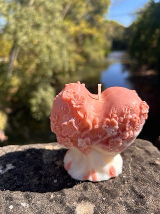 Vela Corazón Flores Rosa y Blanco