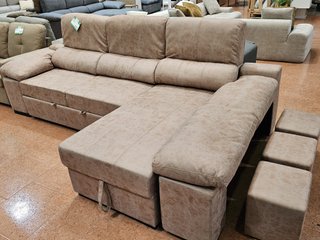 Sofá Cama Chaiselongue con Arcón y 3 Puffs