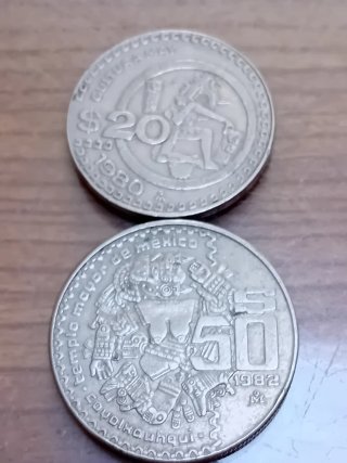 Monedas Mexicanas 20 y 50 Pesos