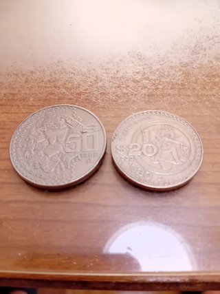 Monedas Mexicanas 20 y 50 Pesos