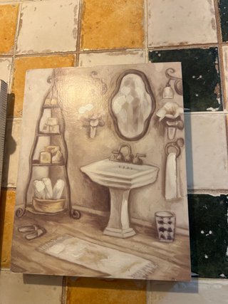 Quadro bagno beige e bianco