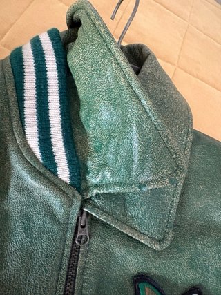 Chaqueta Cuero Vintage Varsity Verde