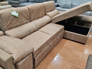 Sofá Cama Chaiselongue con Arcón + 3 Puff