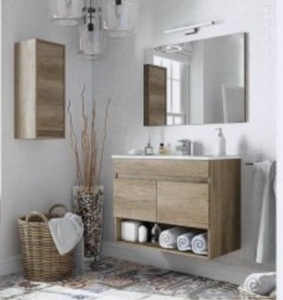 Mueble baño madera con espejo