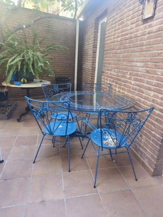 Mesa y 4 Sillas Jardín Metal Azul