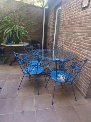 Mesa y 4 Sillas Jardín Metal Azul