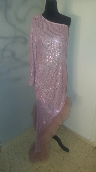 Vestido lentejuelas rosa asimétrico