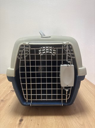 Transportín para gato beige y azul